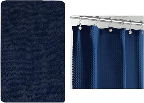 GORILLA GRIP Cortina de ducha de felpilla para baño y gofres, tamaño de baño 24 x 17 pulgadas, lavable a máquina, cortina de ducha tipo gofre,