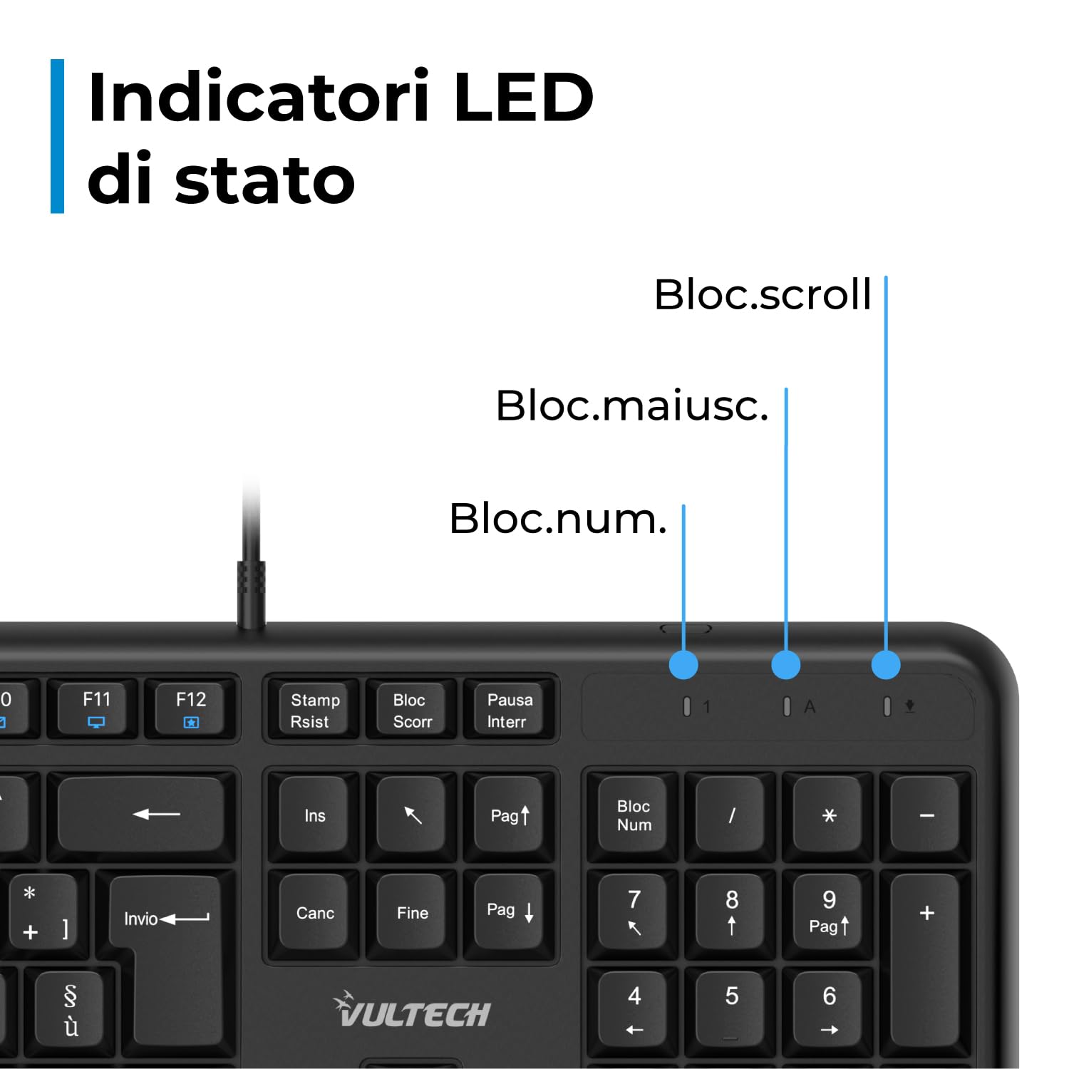 VulTech KM-811 Kit Tastiera e Mouse USB silenziosi layout italiano QWERTY, Nero