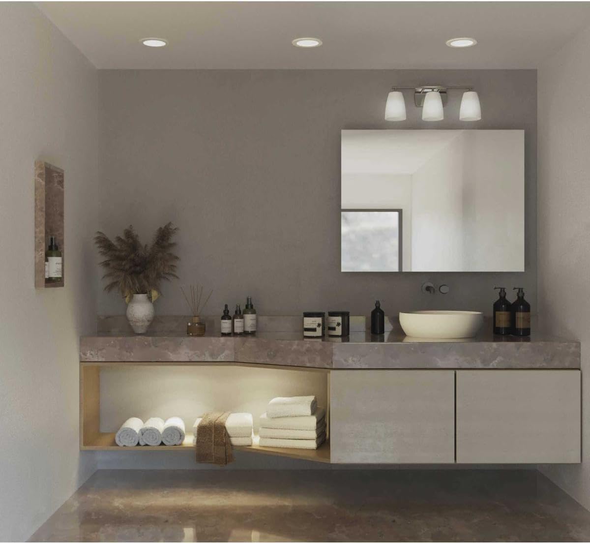 Progress Lighting Leap Collection 3-Light Etched Glass Modern Bath Vanity Light Brushed Nickel