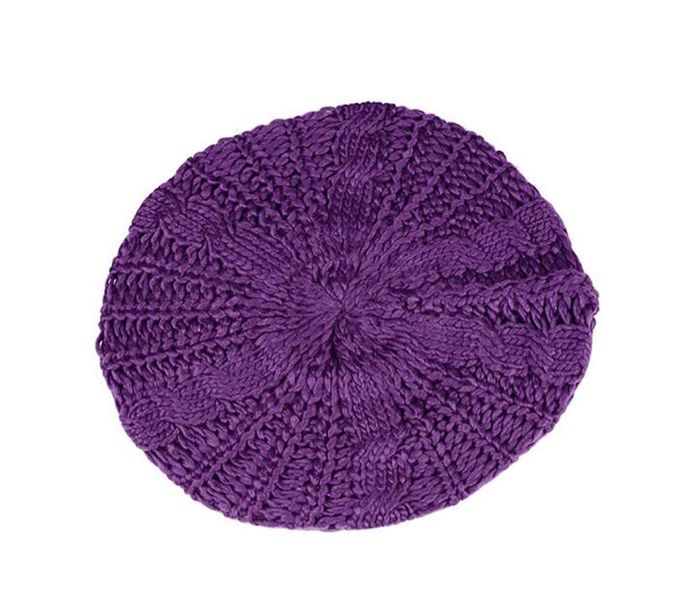 HugeStore Women Ladies Winter Warm Slouch Chunky Crochet Beanie Cap Hat Baggy Beret Hat Cap Purple