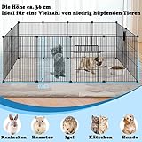LILIIN 12PCS Freilaufgehege, Freigehege für Kaninchen, Meerschweinchen Käfig, Kleintiergehege mit Tür, Gehege für Kleintiere, Hasen, Frettchen, Igel 142 x 72 x 36 cm,Schwarz