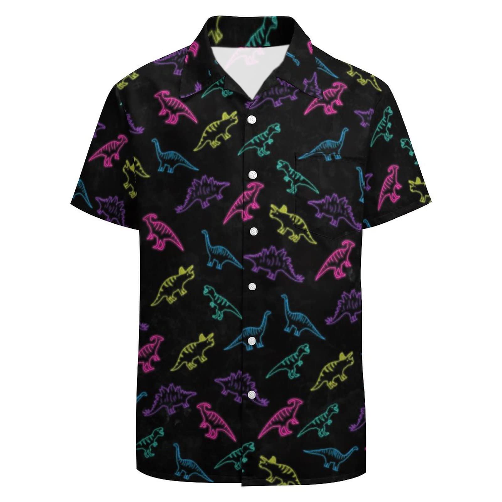 Larsd Men's Dinosaur Hawaiian Shirt Casual Button Down Short Sleeve Party Shirt Printed Funky Aloha Beach Shirt, Xxl