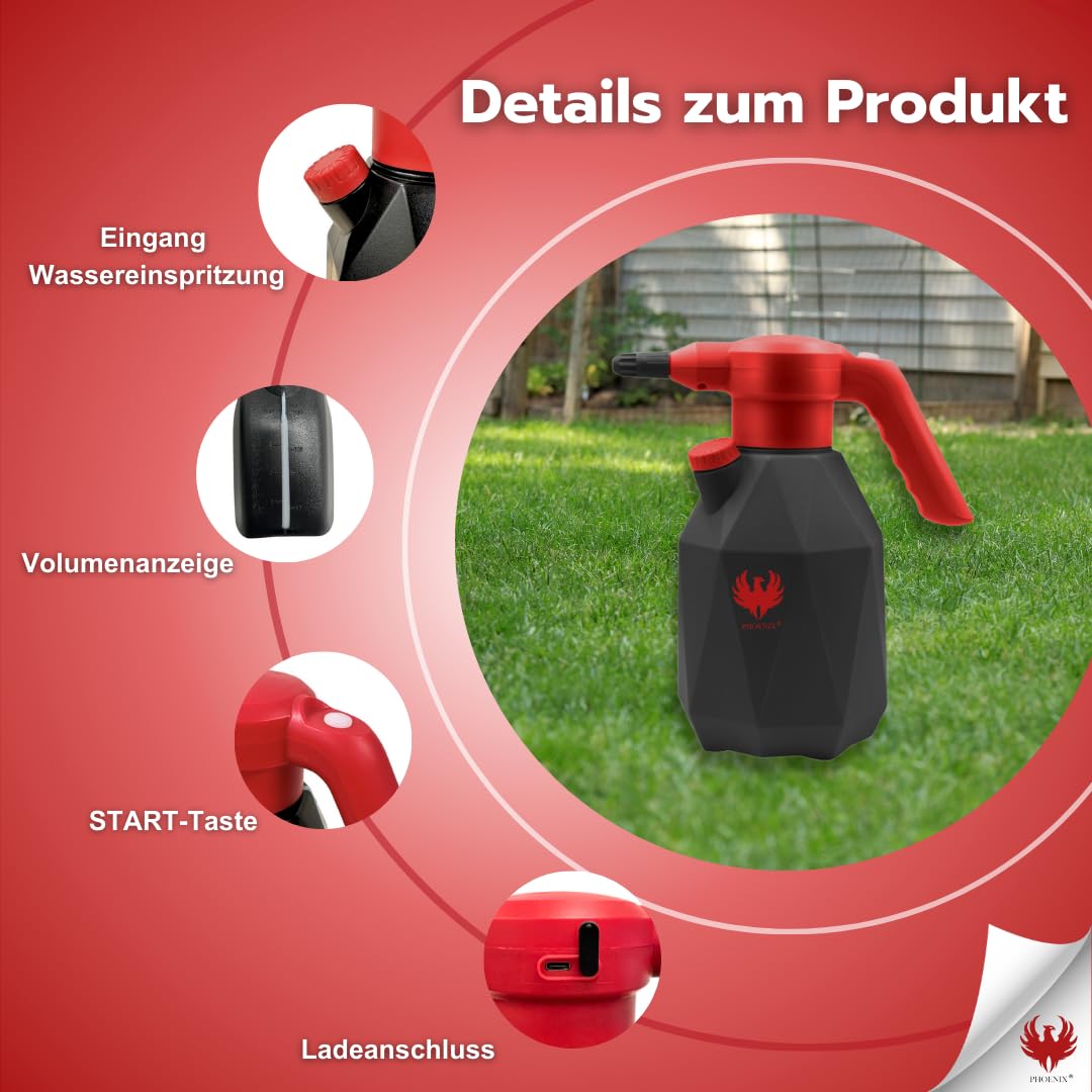 Phoenix - Pulverizador Eléctrico Easy Sprayer 2L | Pulverizador Agua con Batería Recargable y Autonomía de 3H | Pulverizador Plantes de ABS/HDPE | Ligero y Duradero