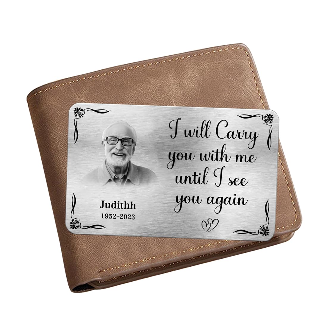 Smallduuck Personalized Photo Memorial Wallet Card Inserts Custom in Loving Memory Wallet Card I'll Carry You with Me Until I See You Again Cards Sympathy Wallets Cards Gift for Loss of Loved One,05