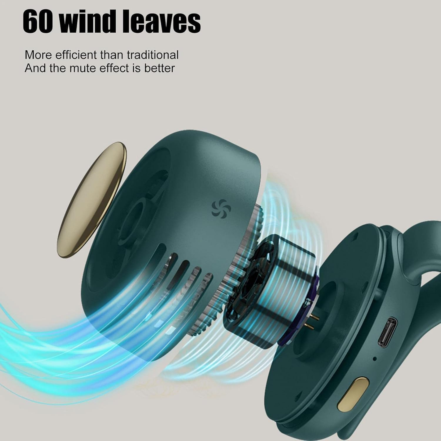 Ventilador eléctrico mini silencioso portátil sin aspas, ventilador mini silencioso portátil de 3 velocidades con sujetador, ventiladores de cinturón con sujetador para la cintura