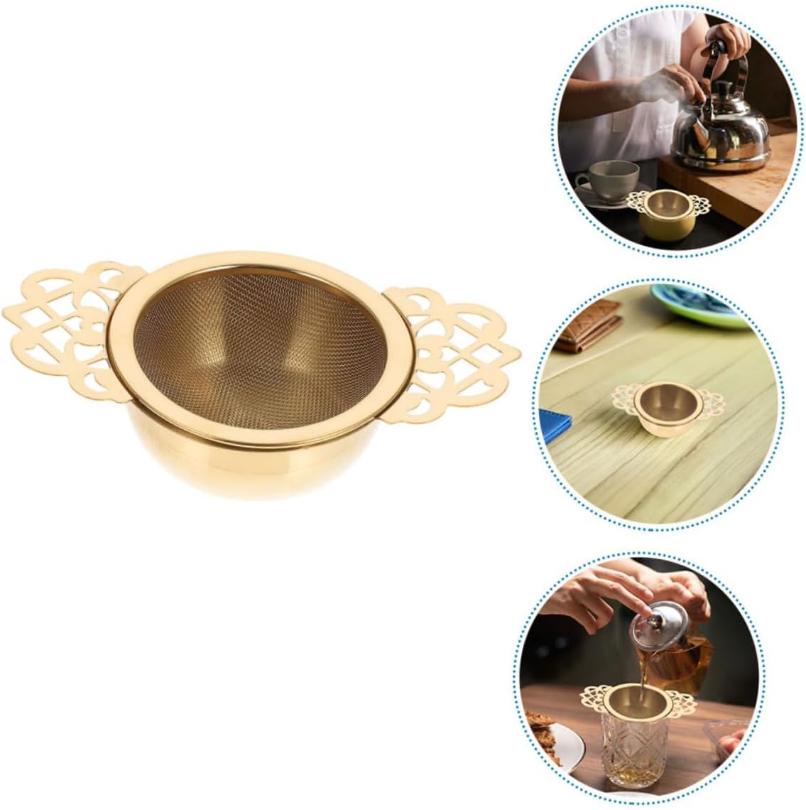 Cabilock 4pcs Stainless Steel Tea Strainers Mesh Filters Reusable Fine Mesh Tea Infusers for Loose Leaf Brewing with Petal Handles and Cups