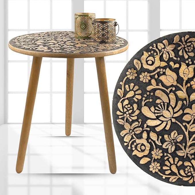 Wooden Bedside Table – Corner Coffee Table, End Table for Living Room & Bedroom, Small Sofa Bedside Table, Tea Table with 3 Legs for Home Decor 50×50 cm, 21258077