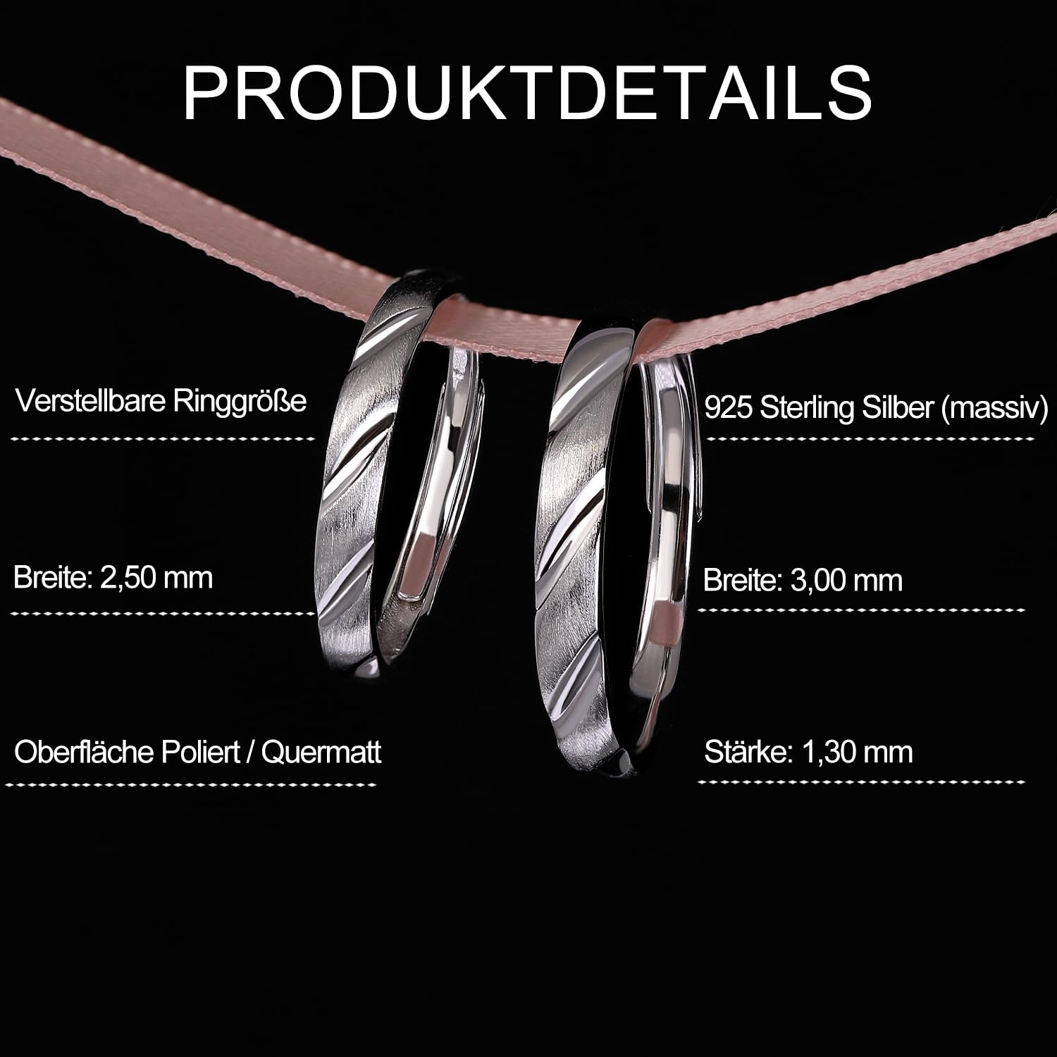 Meissa Eheringe Silber 925 Paarpreis für Sie und Ihn Partnerringe Paarringe Paar Ringe Verlobungsringe Verlobung Hochzeit Jahrestag Verstellbar Ringe Damen Herren Valentinstag