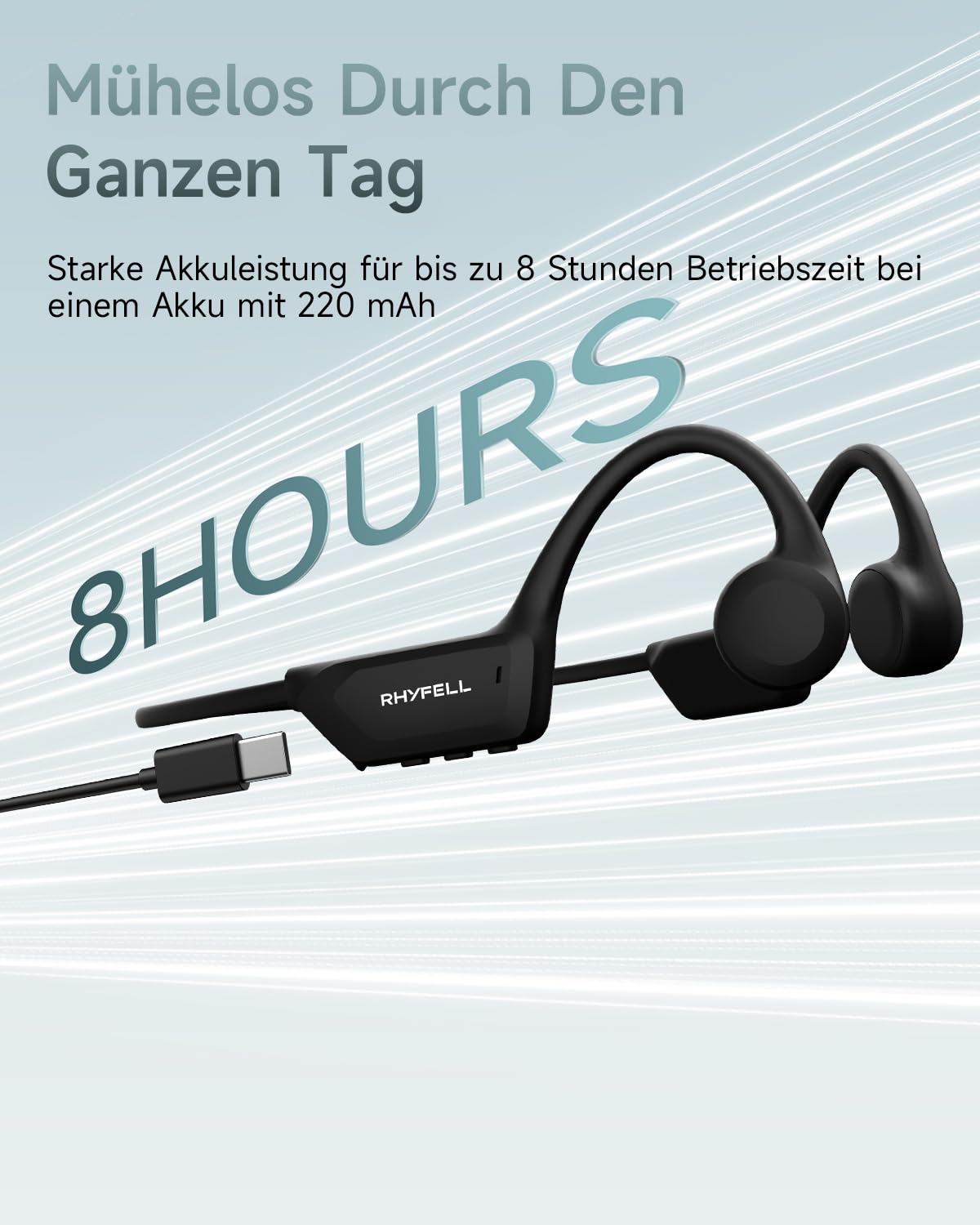 Knochenschall Kopfhörer, Sportkopfhörer Bluetooth 6.0, 8 Std Spielzeit, 28g Ultraleicht, USB-C, Geeignet für Laufen, Fitness, Schwarz