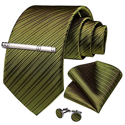 Image of DiBanGu Mens Silk Necktie Solid Color Tie and Pocket Square Cufflink Tie Clip Set Woven Plain Ties for Men Wedding Party