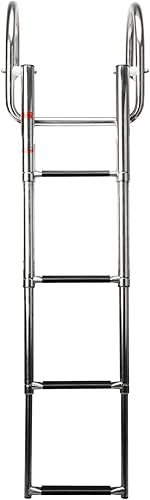 Miniatura 1 de Amarine Made Escalera plegable para lancha de 4 escalones, de acero inoxidable, con capacidad de 550 libras, para piscina marina, lago