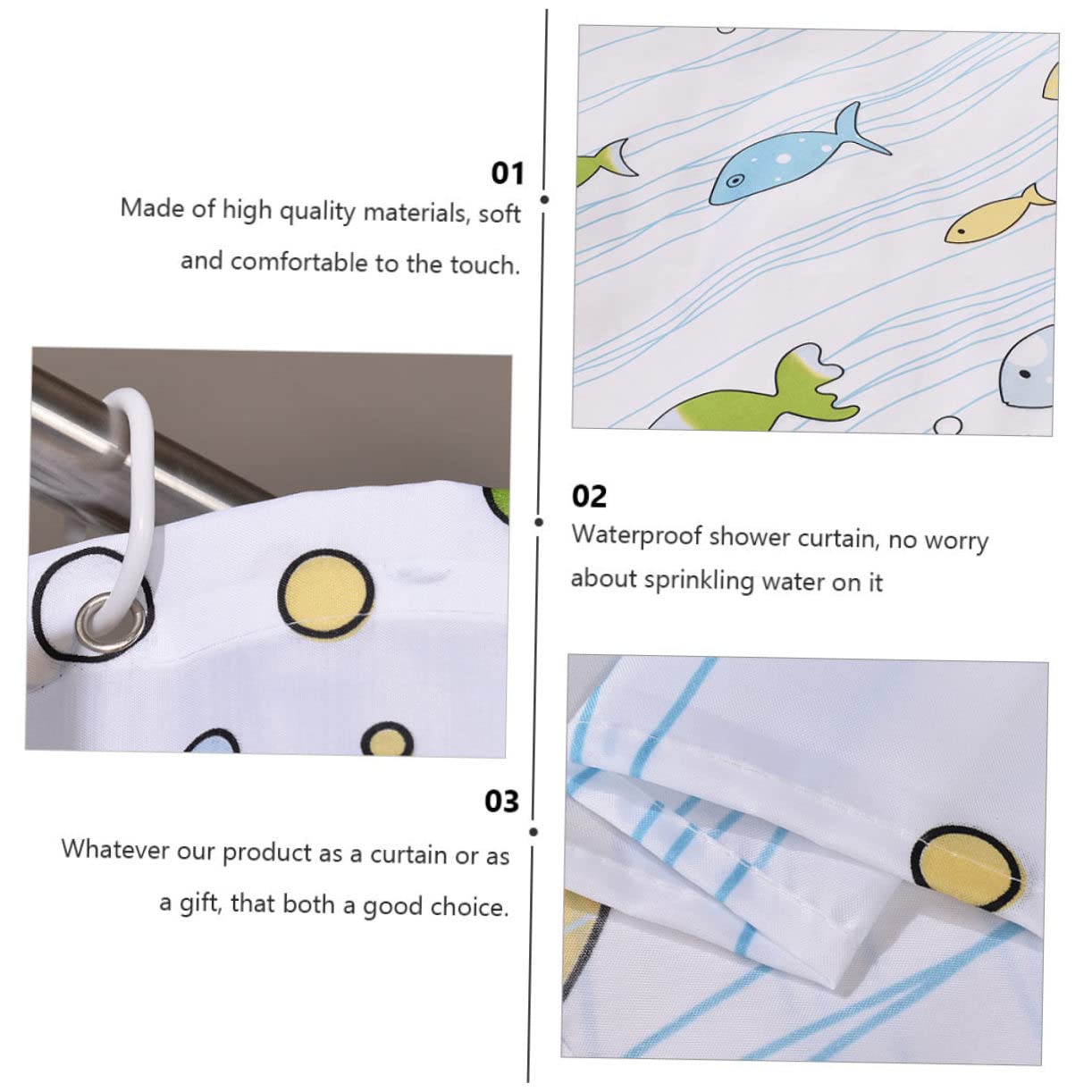Cortina de Ducha Infantil Adorable de Poliéster Secado Rápido con Ganchos para Baño con Diseño de Dibujos Animados