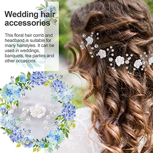 Pagow 4Pcs Pearl Hair Comb, Classic Wedding Hair Comb Headband, Bridal Faux Pearl Branch And White Rose Flower Hair Vine, U-Shaped Hair Clip Hair Accessories (Silver) #TOP5