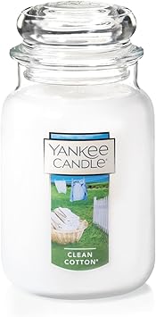 Yankee Candle Clean Cotton Scented, Large 22oz Jar Candle with Premium Paraffin-Grade Wax, Long Burn Time, Ideal for Gifts and Home Decor