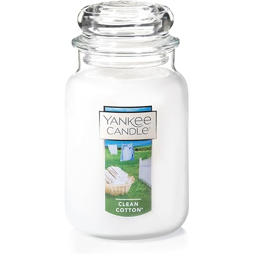 Yankee Candle Clean Cotton Scented, Large 22oz Jar Candle with Premium Paraffin-Grade Wax, Long Burn Time, Ideal for Gifts and Home Decor