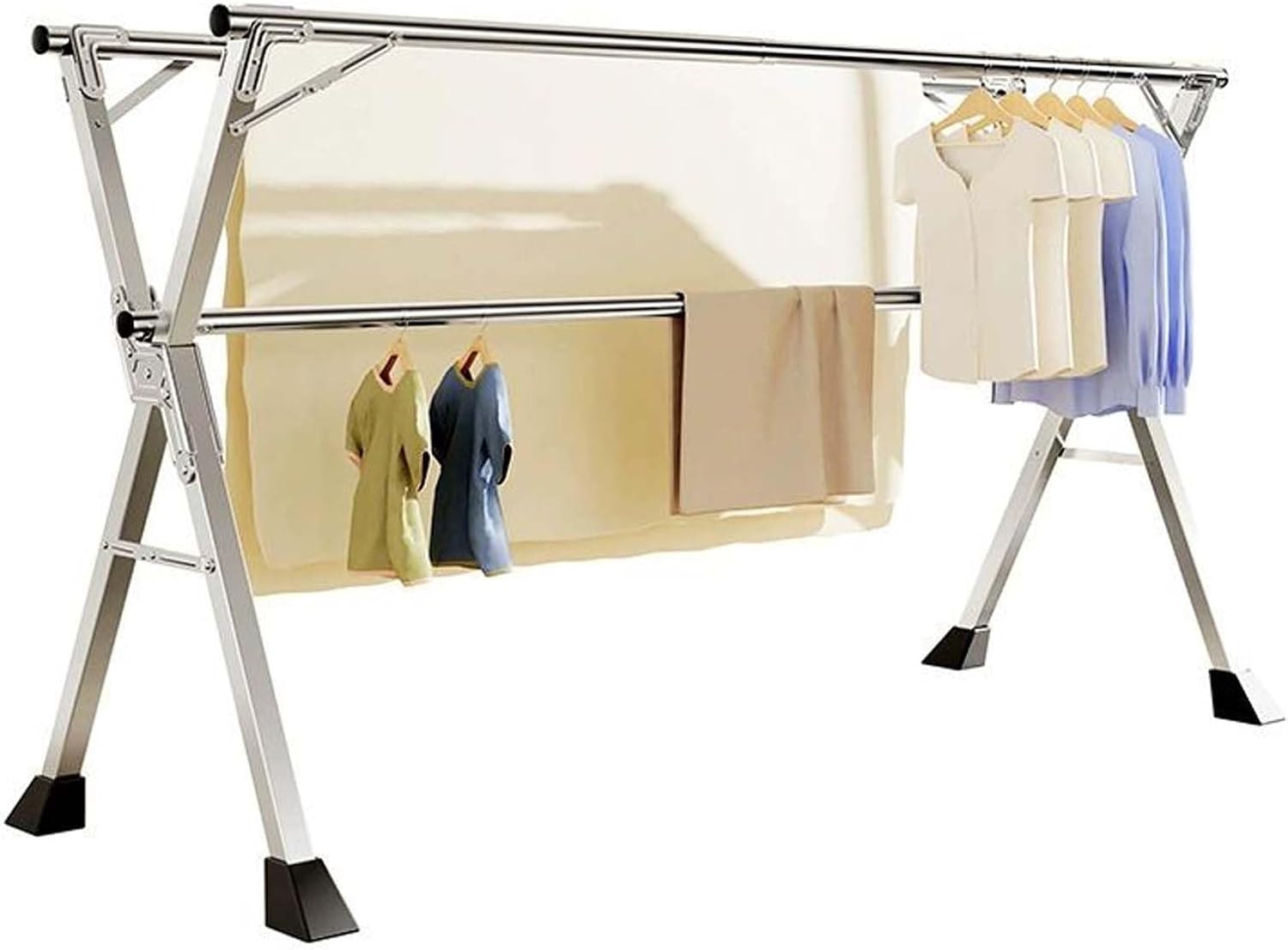 Expandable Laundry Drying Rack, Adjustable Stainless Steel Clothes Airer, Foldable Freestanding Garment Rack, Space-Saving Design（240cm/94in）