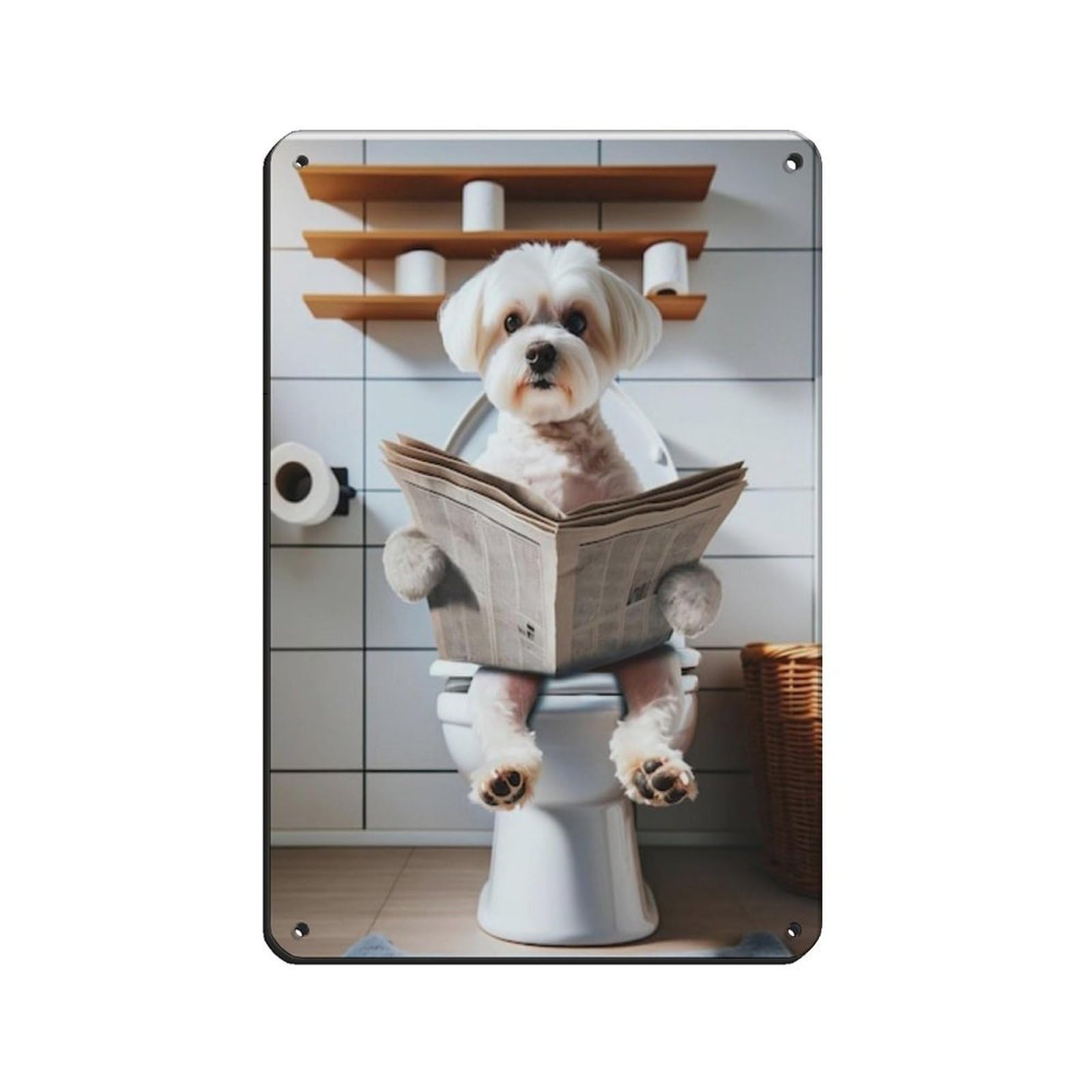 Lxwnze 20L X 30W Cm Maltese Terrier, Funny Bathroom Decor Tin Sign Vintage Metal Pub Club Cafe Bar Home Wall Art Decoration Poster Retro 8X12inch(20X30cm)
