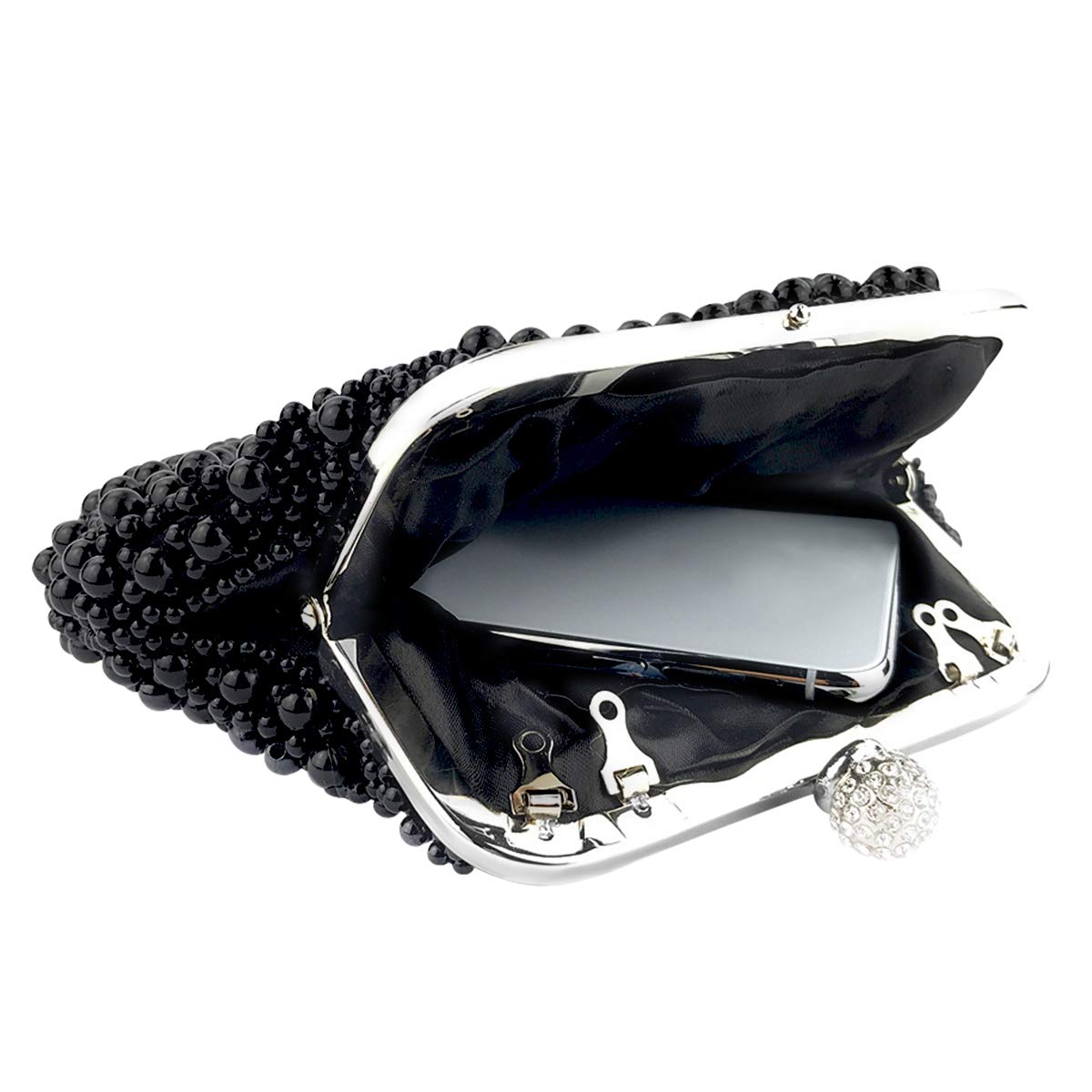 NICOLE & DORIS Cartera de Mano Fiesta, Clutch Mujer Bolso al Hombro para Mujer Retro Beaded Perlas Bolso de Noche Bolso de Embrague para Ceremonia Boda Novia Negro