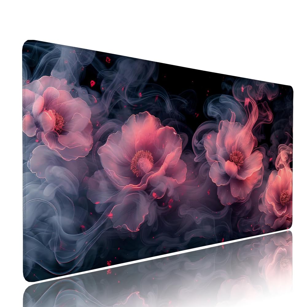 Różowa podkładka pod mysz XXL pod biurko do gier akcesoria do klawiatury podkładka pod mysz rozszerzony kwiat szeroka mata do gier 1400 x 600 x 3 mm ochrona na biurko gumowa podstawa, przeszyte