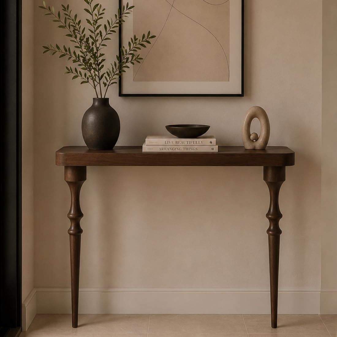 100Cm Length Premium Royal Half Moon Console Table with Storage | Narrow Wooden Entryway Accent Table | Solid Semi-Circle Design for Living Room, Hallway, Foyer, Entrance (80x27x80Cm)-image-6