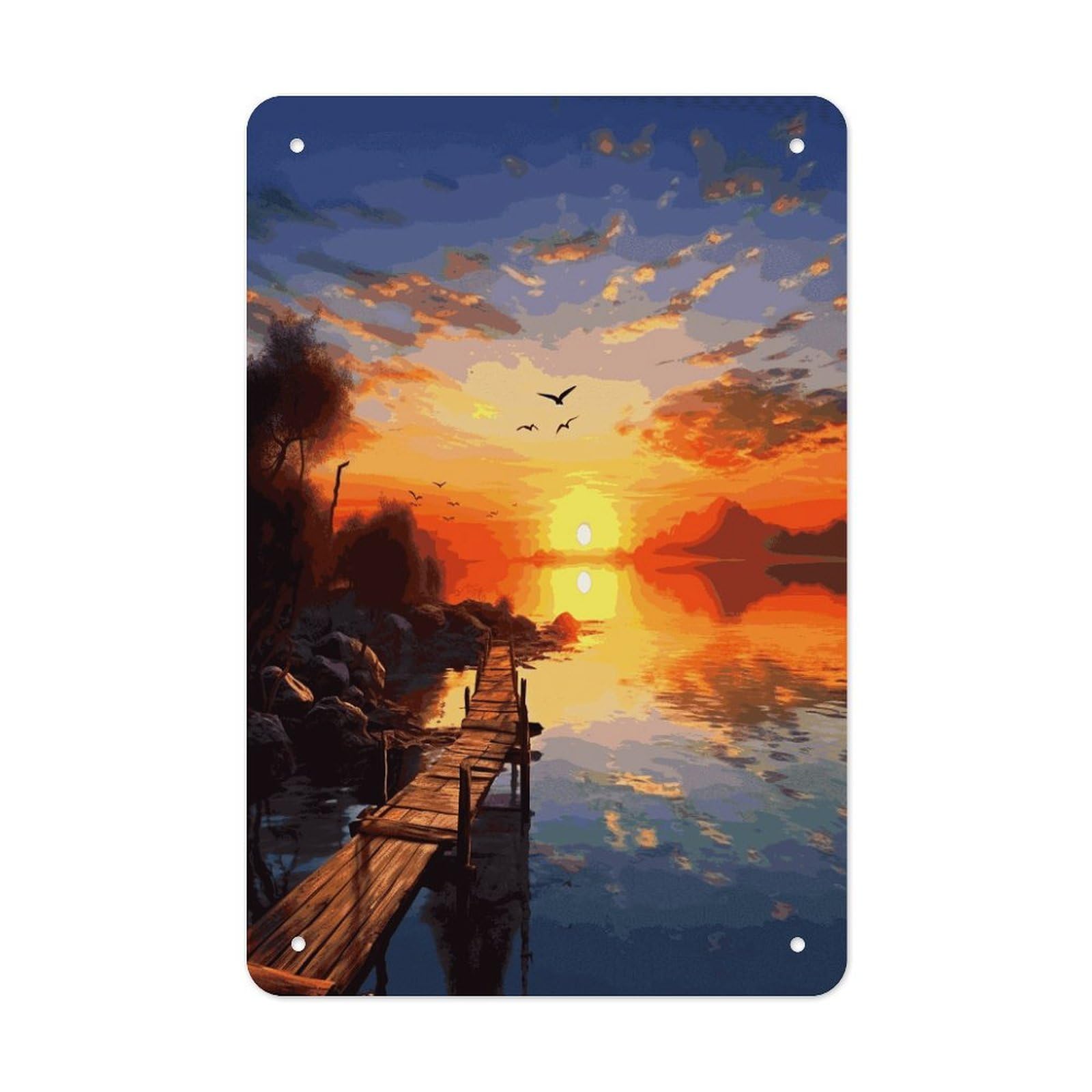 Sunset Scenery Metal Tin Sign Wall Decor Funny Retro Sign Weatherproof Metal Wall Art for Indoor Or Outdoor Retro Tin Signs for Kitchen Office Home Bar Decor 11.8 X 7.9 Inch