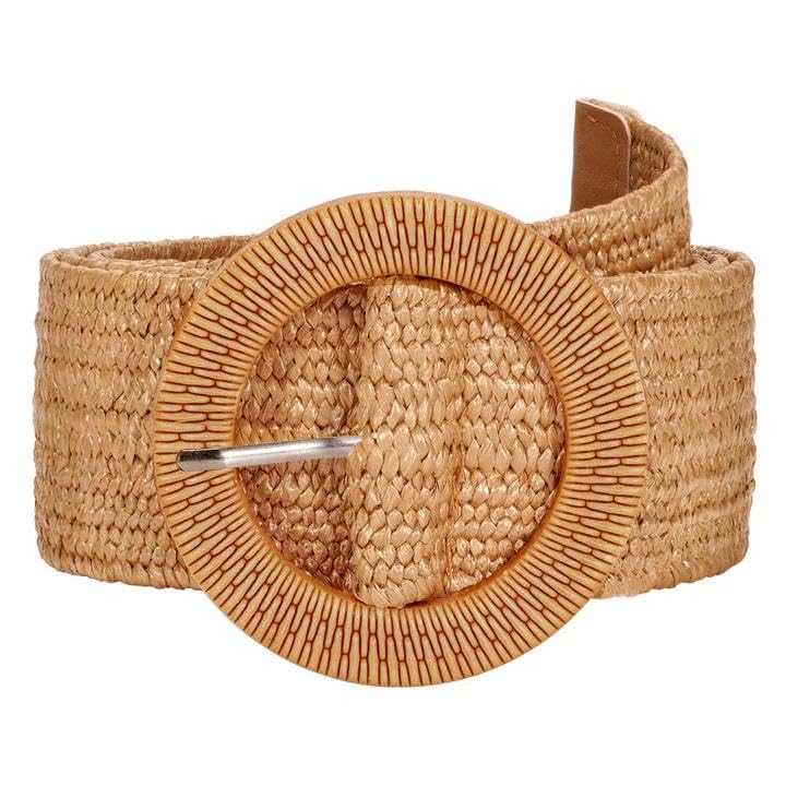 SUOSDEY Straw Woven stretchy Waist Belt for Women Dresses,Wide Boho Braided Elastic Belt with Round Buckle