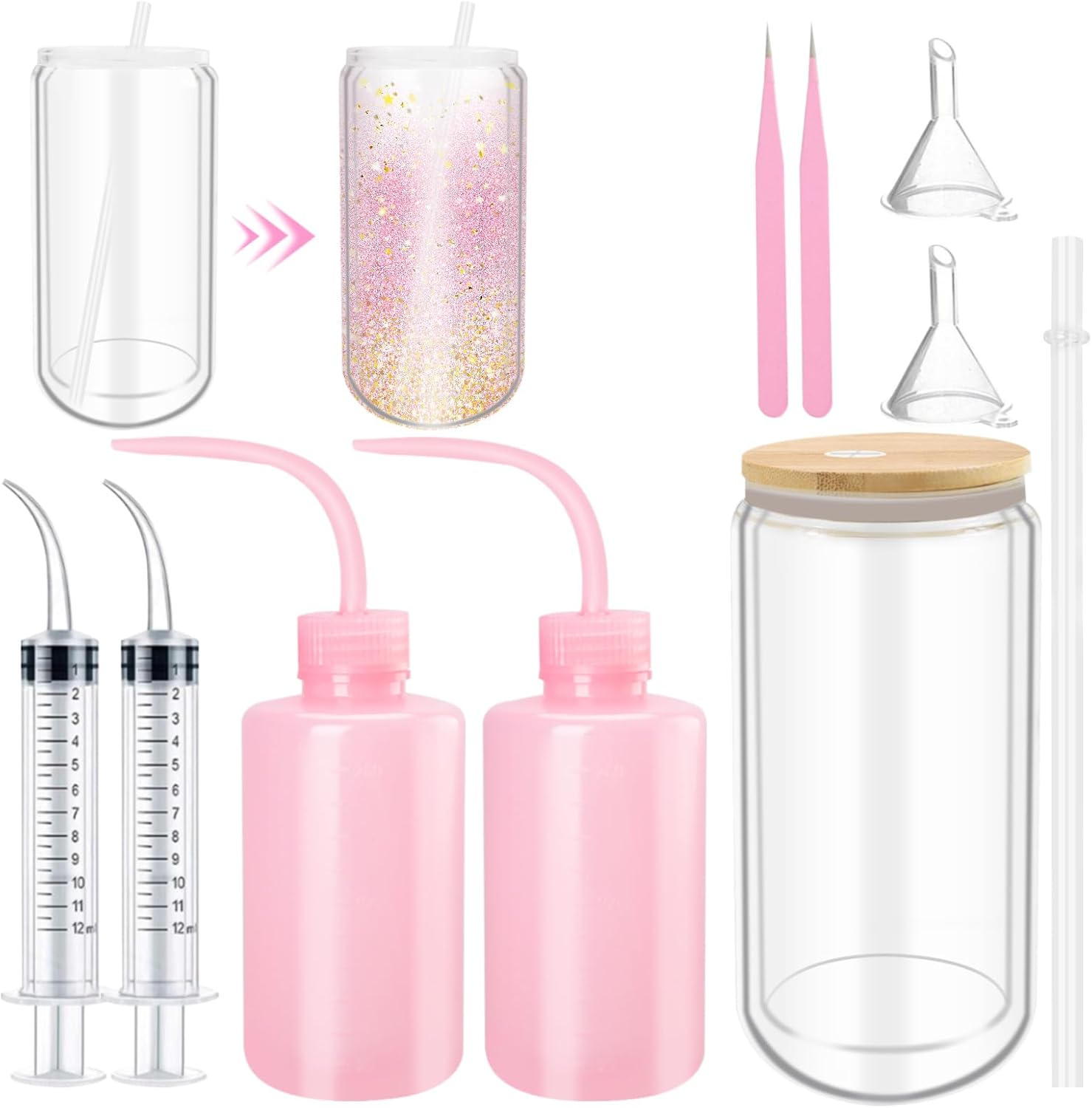 UgyDuky 10 Pcs Snow Globe Tumbler Supplies for Glitter, Sequins & Decorations DIY Contains Plastic Squeeze Bottle Small Funnel Tweezers Bent Syringe for Cup Making - Image 9