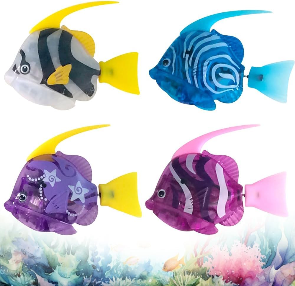 Mineup 4 Stück Roboter Fisch, Robo Fish, Elektrische Fische mit Leuchtende, Elektronischer Haustier Fisch, Katzenspielzeug Elektrisch, Schwimmende Fische Spielzeu für Poolspielzeug, Batteriebetrieben
