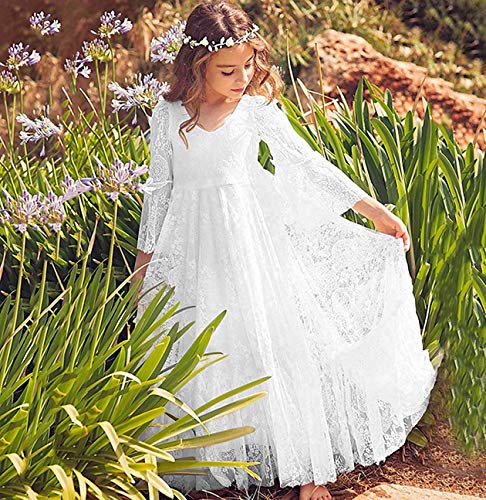 Fancy Long Sleeves Girls First Communion Dresses 1-12 Year Old White3