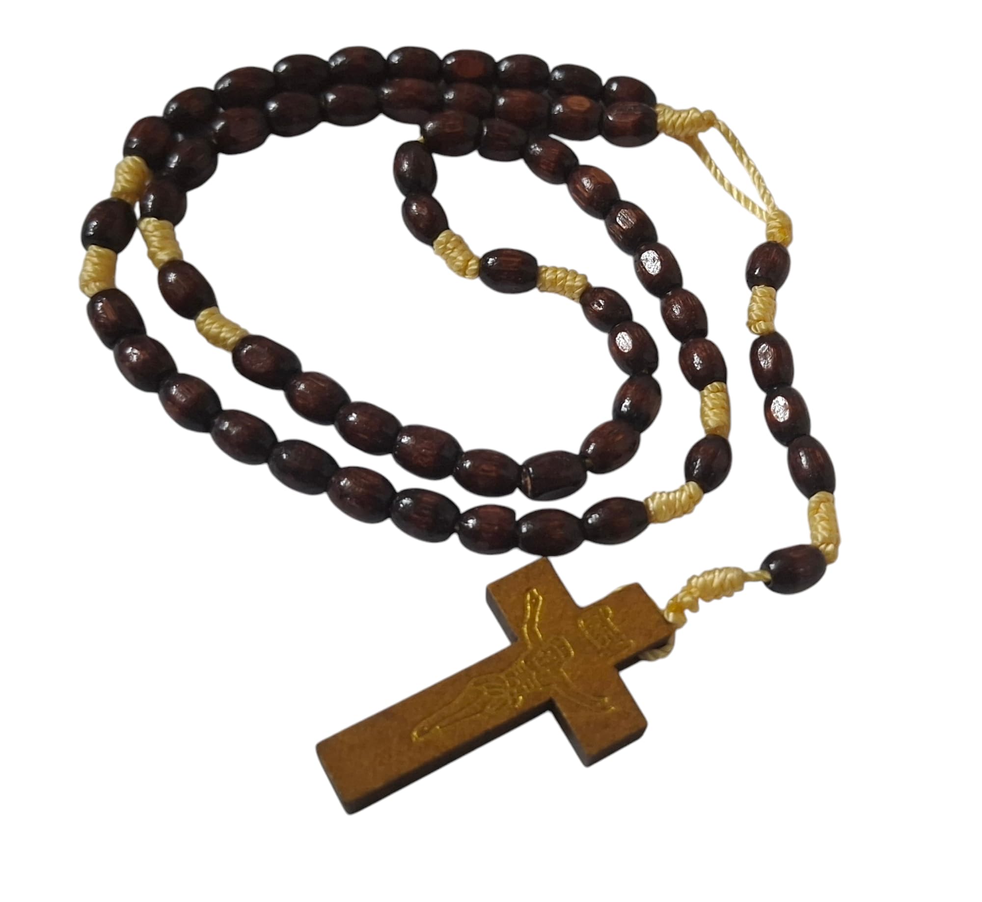 Rosary Beads Prayer Necklace for men and women with wooden Cross, Dark Brown and Gold, Traditional Catholic Style-image-43
