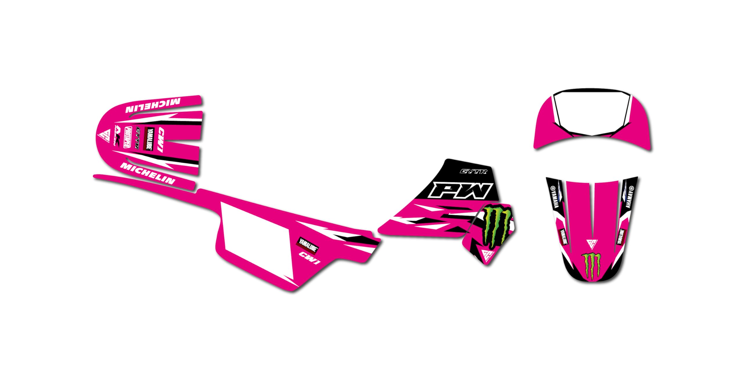 Kit Déco Motocross Yamaha PW 50 Tory Rose - Autocollants Plaques Et Garde-boue - 1996 à 2023 - 7