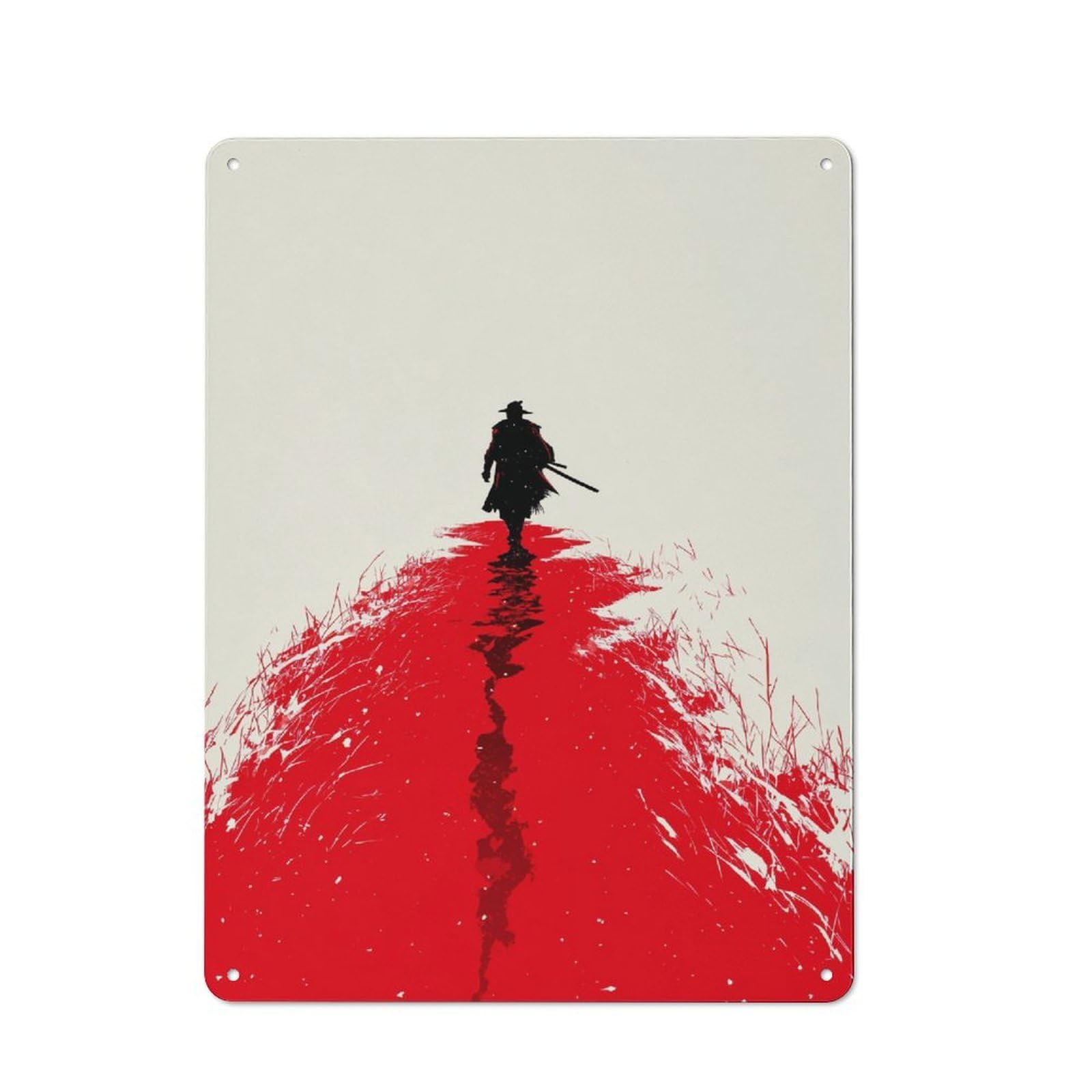 Junmoney Red Path Lone Warrior's Journey Metal Wall Sign 40X30cm Featuring For Hallway Wall, For Kitchen, Dining Room And Home Bar Wall Decor