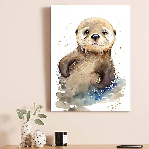 Miniatura 6 de C8BUSIS Lienzo decorativo para pared, diseño de nutria, diseño de acuarela, decoración de pared de nutria, pintura de tintas salpicadas, póster