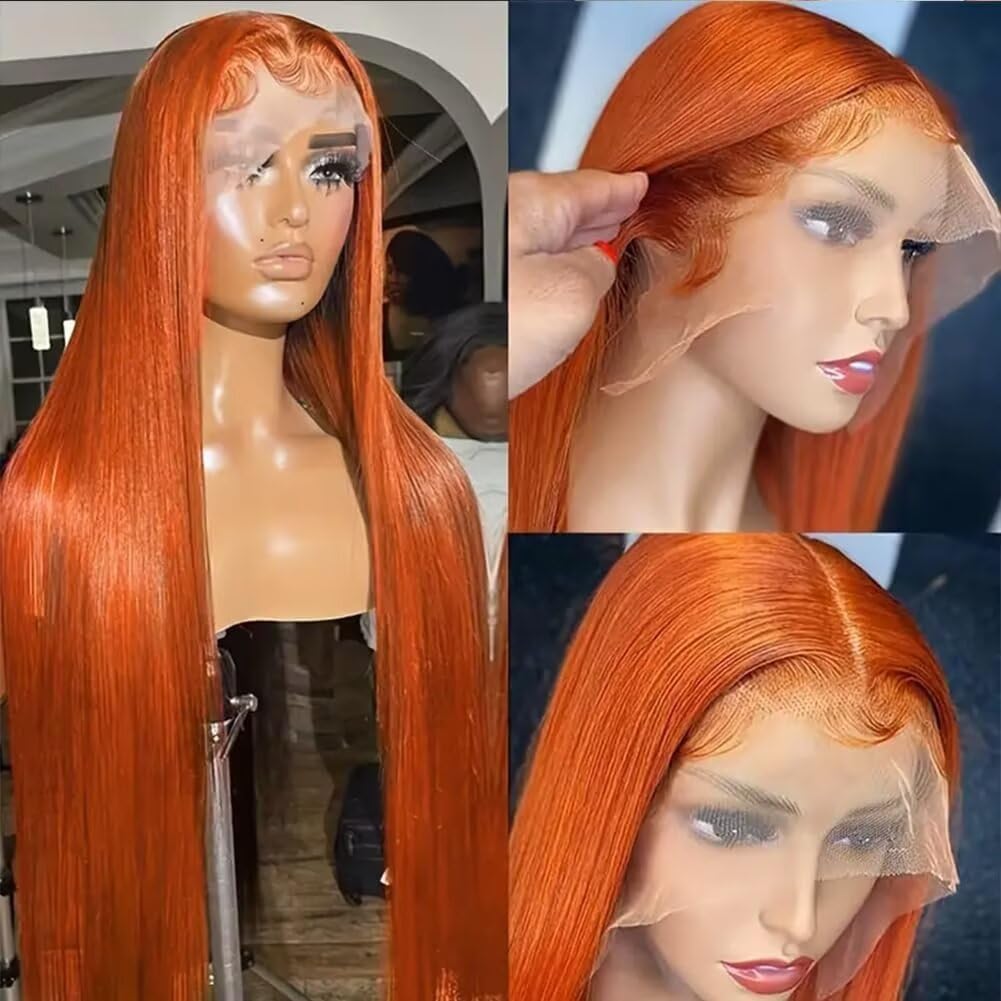 Ginger Orange 13By4 Wig Human Hair Wigs Straight HD Transparent Lace Front Wigs 350 Colored HumanHair Wig Pre Plucked With Baby Hair 20 Inch - Image 4