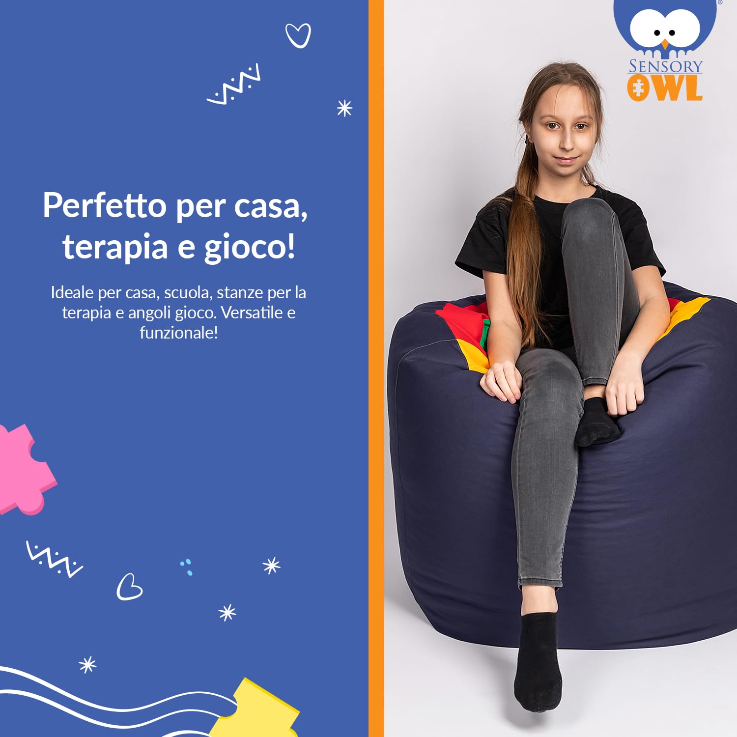 Pouf Grande - Tunnel - Impermeabile - Miglioramento delle Abilità Motorie - Terapia Sensoriale di Gruppo - per Scuole e Asili - per Bambini con ADHD - Spettro Autistico