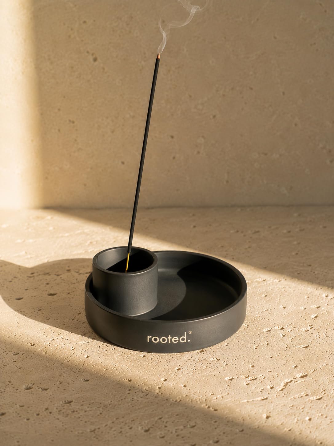 rooted.® Designerska miska do wędzenia 3 w 1 [matowa czerń] – ognioodporna miska ceramiczna do Palo Santo, białej szałwii i kadzidełek | nowoczesna, minimalistyczna, do rytuałów i czyszczenia