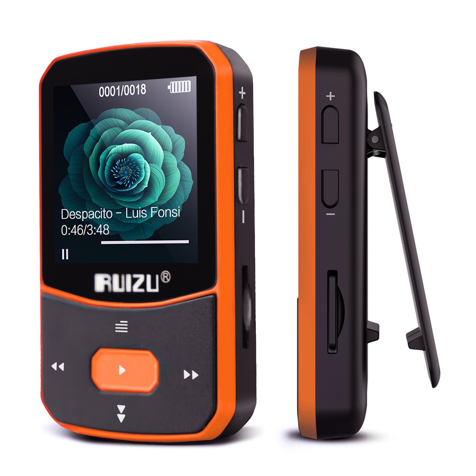 Lettore MP3 RUIZU X52 64GB - Bluetooth 5.0, Schermo 1.5", Radio FM, Pedometro, Per Sport