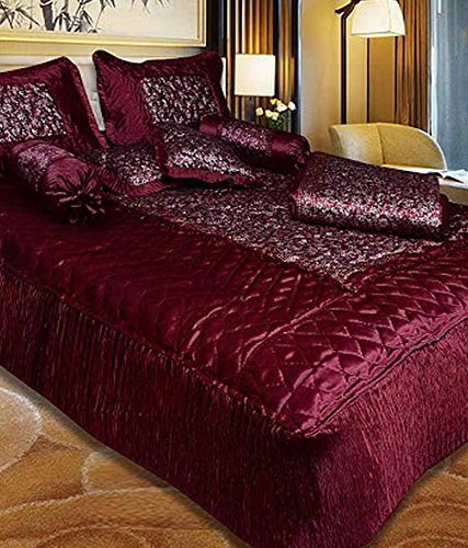 Silk 8-Piece King Size Bedding Set of 1 Bedsheet, 2 Pillow Covers, 2 Filled Cushions and Bolsters, 1 AC Comforter(Maroon)-image-11