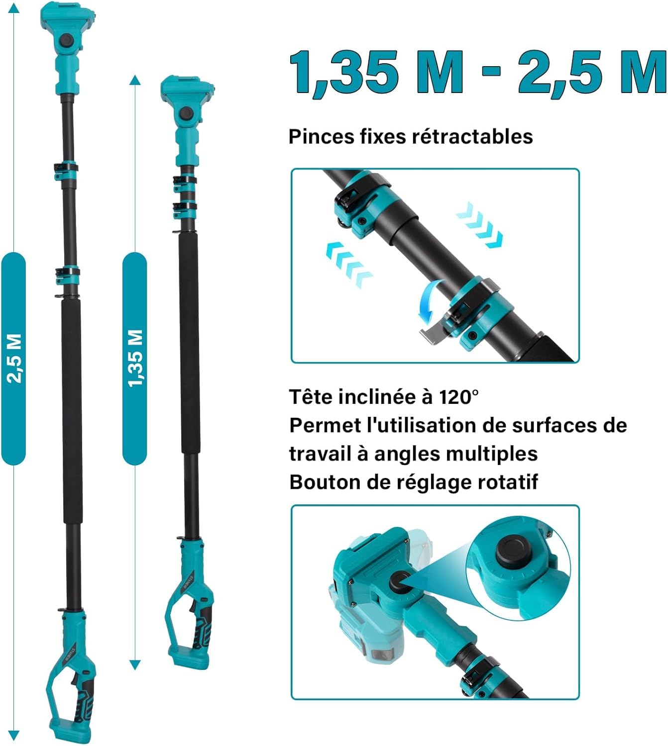 STANEW 2-en-1 Élagueuse sur perche, mini tronçonneuse à batterie sans balais 6 pouces, tronçonneuse avec 2 batteries 4000mAh, 600W, hauteur de travail max 4,55 m, écran LCD