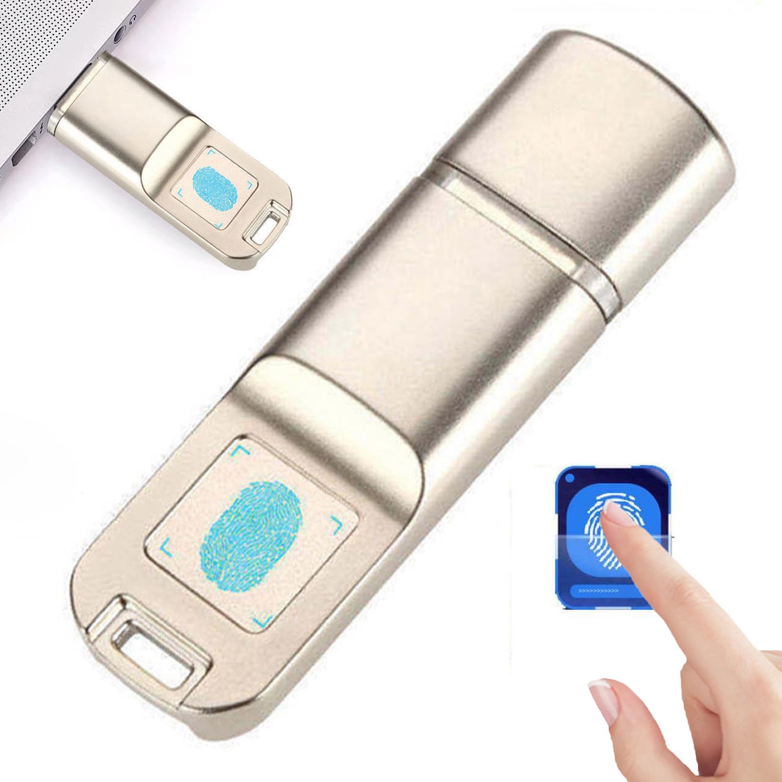 Chiavetta USB 3.0 Con Impronta Digitale,32 Gb/64 Gb/128 Gb/256 Gb, Chiavetta USB Antifurto per Ufficio, Memory Stick Con 10 Id Di Impronte Digitali Consentiti, Per Windows/Mac Os E Android 6.0 64GB