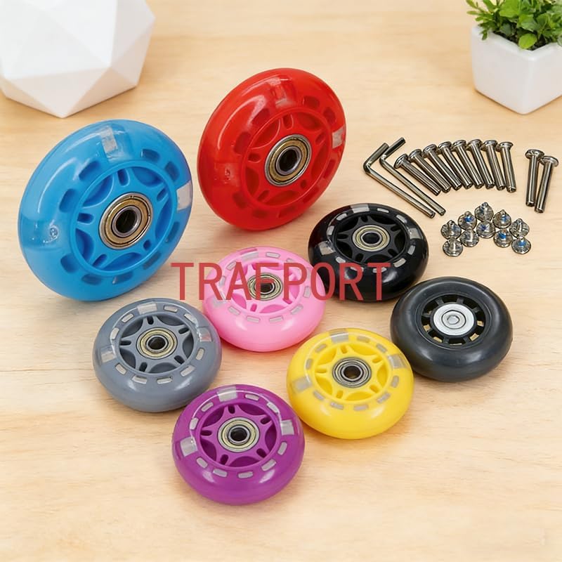 8 Pack Inline Skate Wheels 64mm 68mm 72mm 76mm 80mm Inline Replacement Wheels for Kids with ABEC‑7 Bearings Screws Inline Skates (Red,68mm)