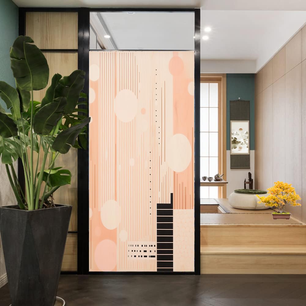 Moderne Muster Fensterfolie Hitzeblockierung Vintage Schwarz Geometrische Bilder Privatsphäre Fenster Dekor Glastür Abdeckung Nicht Klebende Fensteraufkleber für Badezimmer Küche 80x140cm