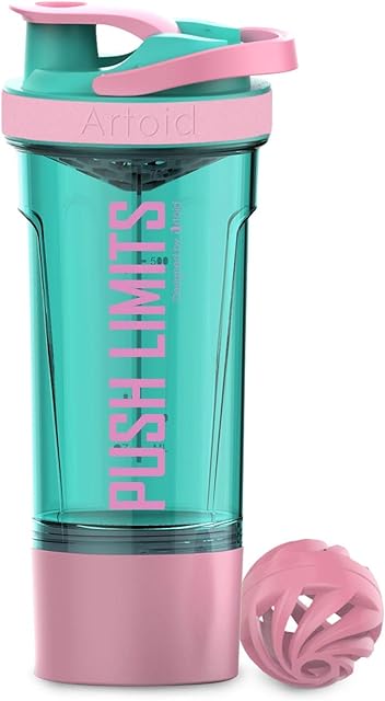 Artoid Mode 720ml Inspirational Sports Fitness Workout Protein Shaker Bottle with Twist and Lock Protein Box Storage, Dual Mixing Technology with Shaker Balls & Mixing Grids - BPA Free