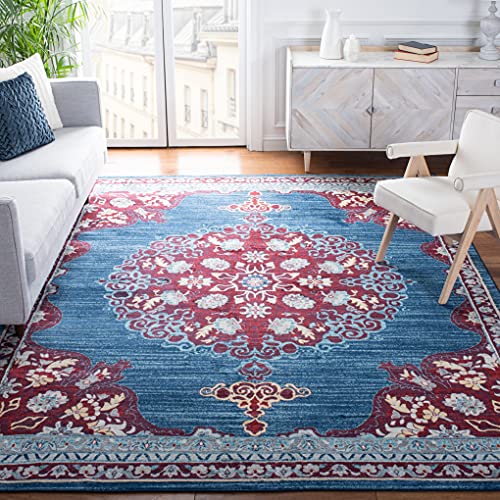 SAFAVIEH Brentwood Collection Area Rug - 9' x 12', Navy & Burgundy, Medallion Distressed Design, Non-Shedding & Easy Care, Ideal for High Traffic Areas in Living Room, Bedroom (BNT867P)