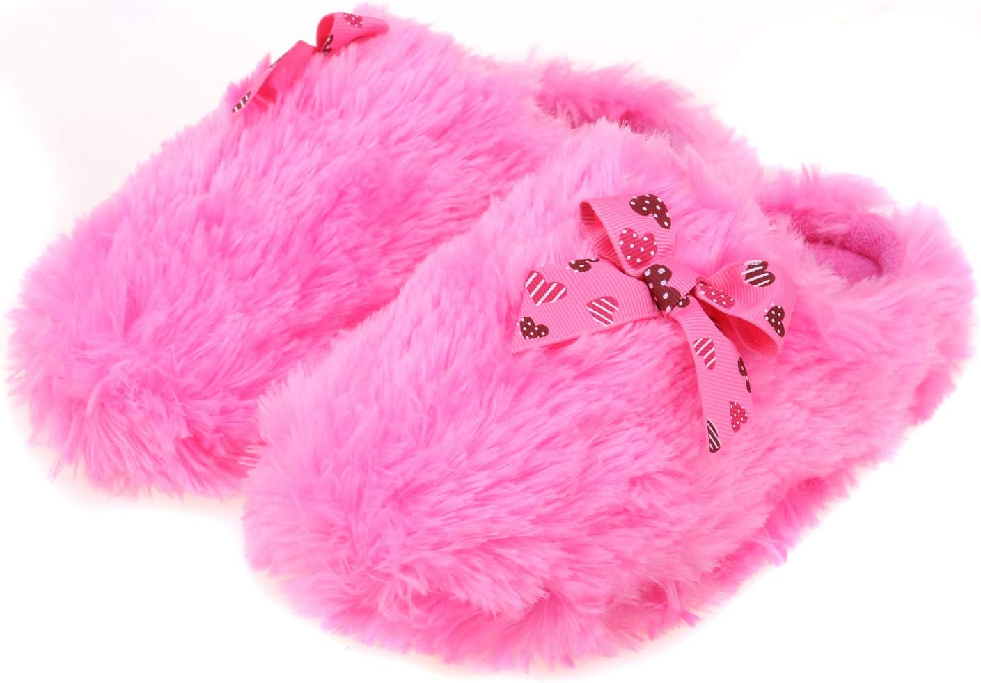 Onmygogo Girls Fuzzy Winter Indoor Slippers with Floral Bowknot, Warm Cozy Plush House Slippers for Little Big Kids Girls - Image 2