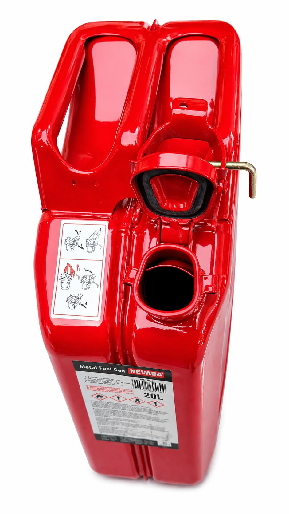 Metall Benzinkanister 20L Rot – stabiler Kraftstoffkanister für Benzin & Diesel, sicherer Reservekanister mit robustem Verschluss für Auto, Werkstatt & Outdoor