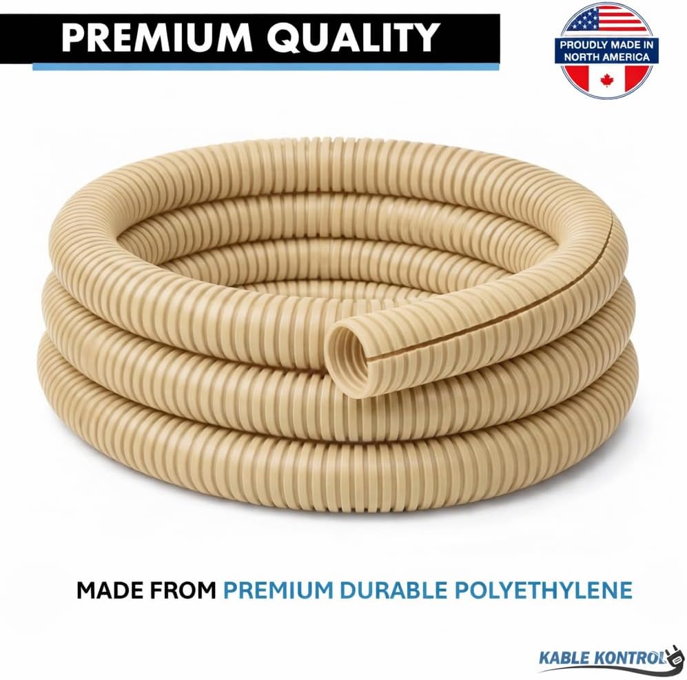 Kable Kontrol Colored Split Wire Loom Tubing 1/2” Inch 100 Ft Long - Beige Wire Conduit Cover for Cords - Corrugated Tubing and Protector for Automotive Wires – Durable Polyethylene