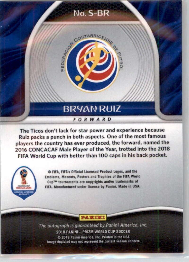 2018 Panini Prizm World Cup Signatures #58 Bryan Ruiz Auto Autograph Costa Rica Official Soccer Card in Raw (NM or Better) Condition