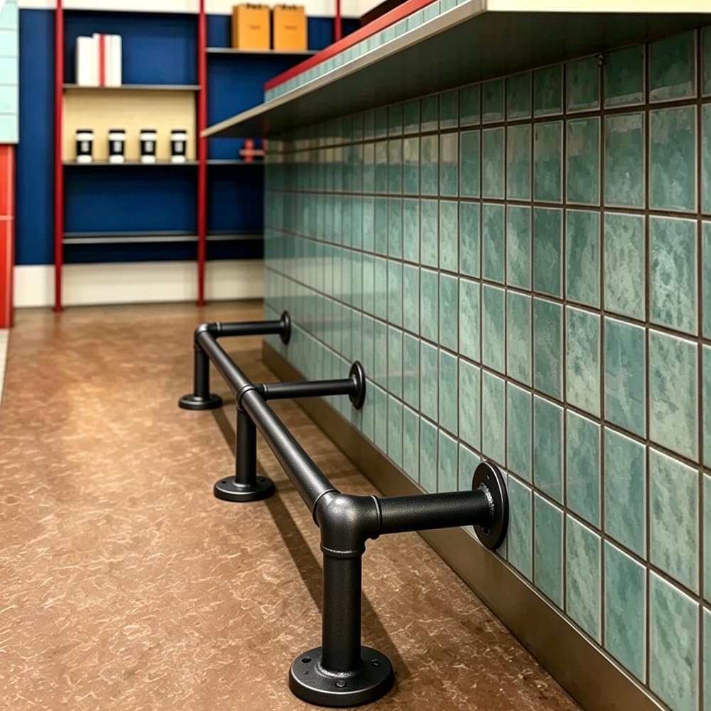 Hefjiayciq Black Iron Foot Rail Kit, Industrial Style Railing Undercounter Mount Hardware, For Restaurant, Bar, Office, Home,,420Cm/13.8Ft