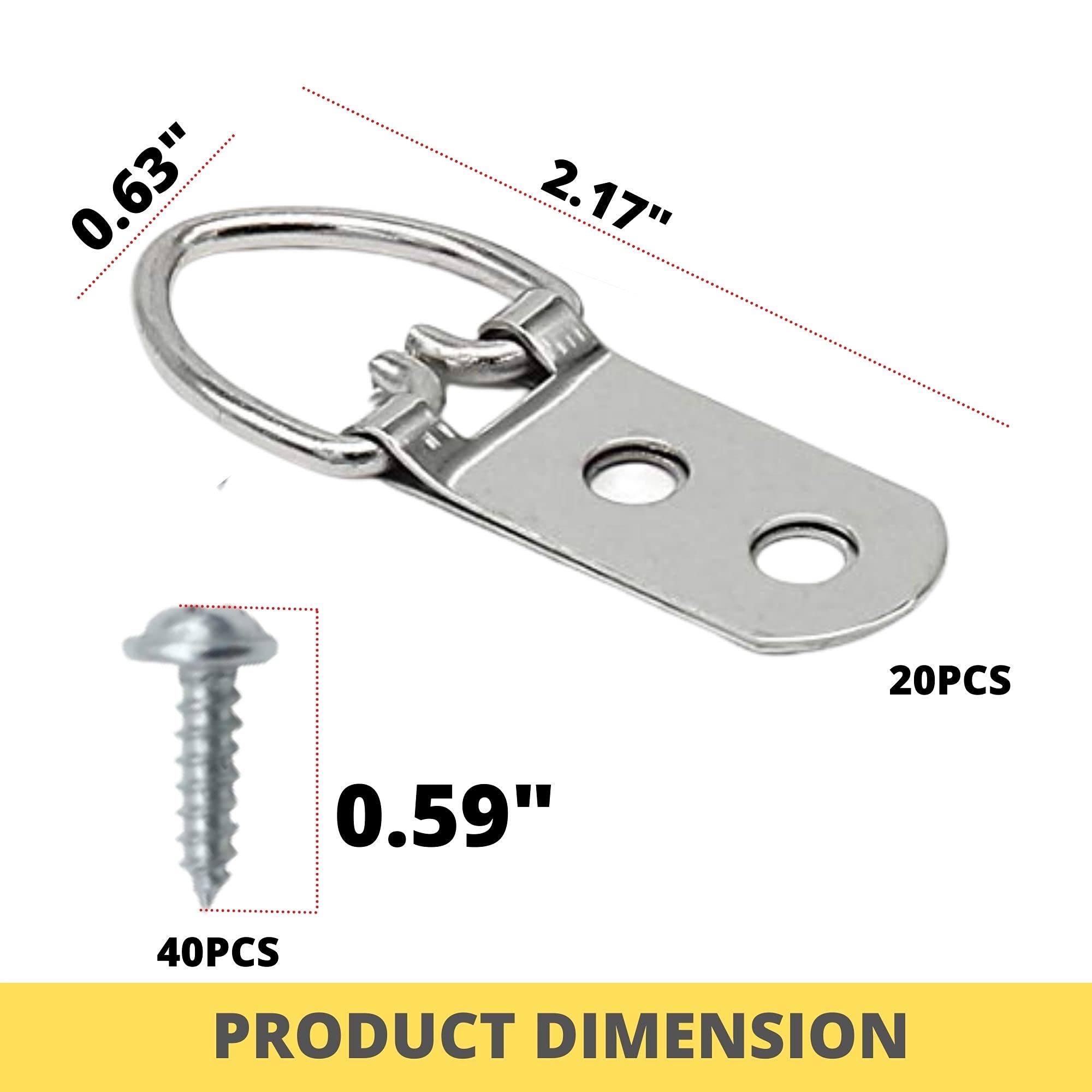 Lot De 40 Anneaux En D Robustes Avec 120 Vis, Crochets En D à